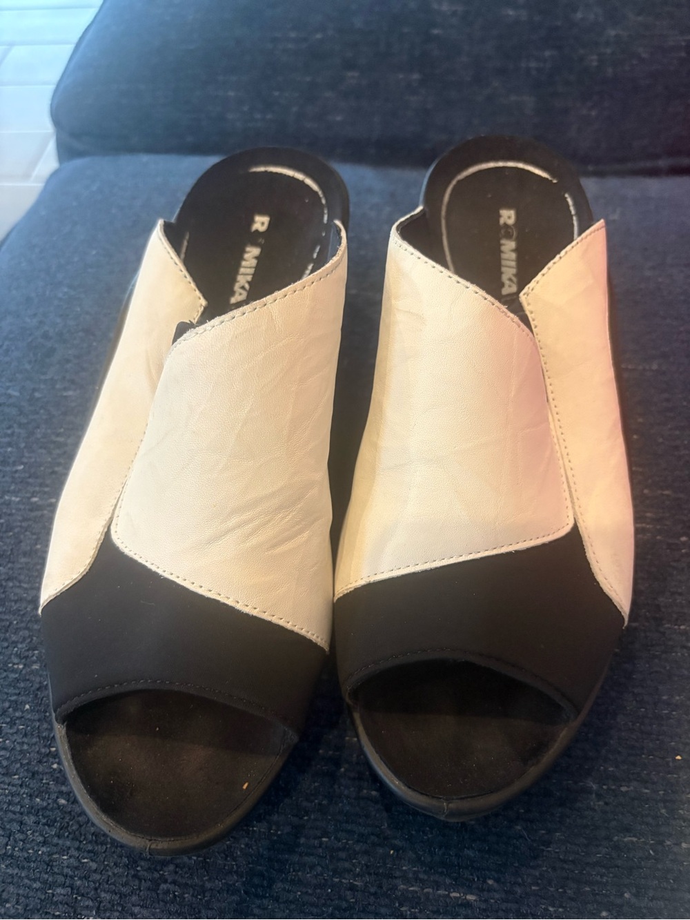 Romika Black and White Open-Toe Mule Slides for Women